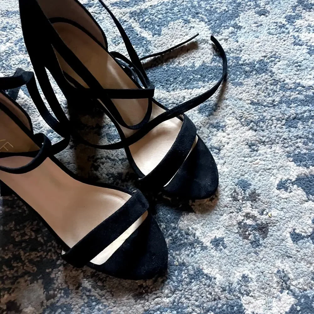RAYE Lulu Black Suede Lace-Up Heels‎ - Size 7.5
